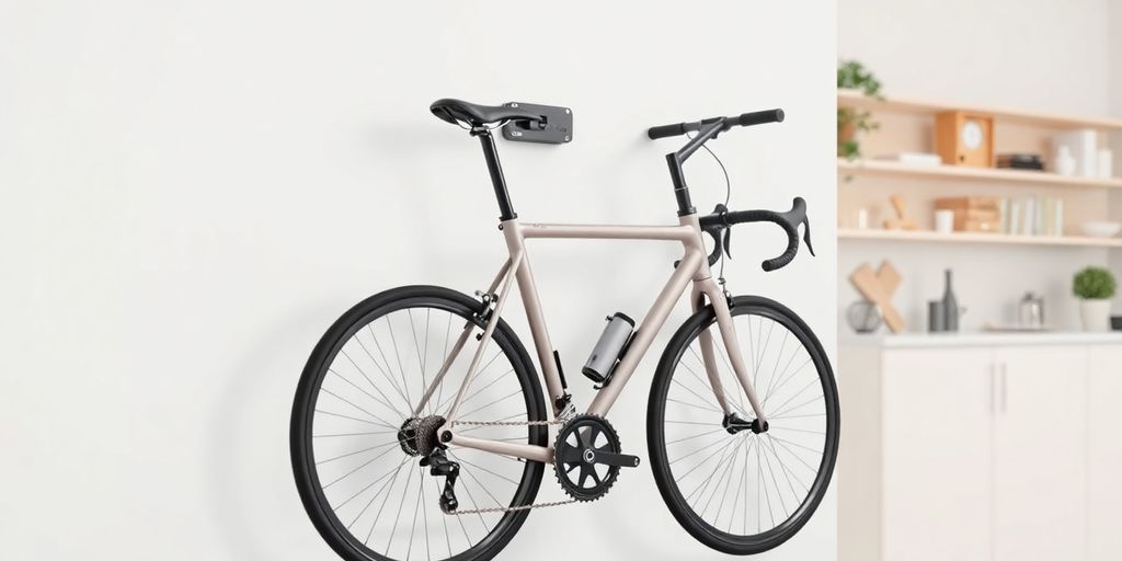 Bicycle wall clip with bike mounted on a wall.