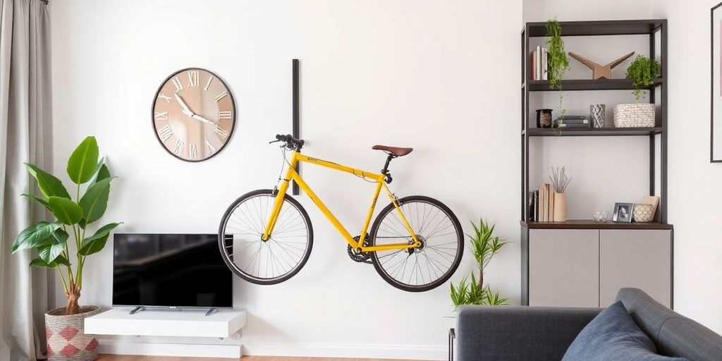 Stylish bike storage solution in a modern flat.